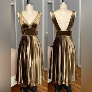 Womens Zara gold velvet pleated dress in size S